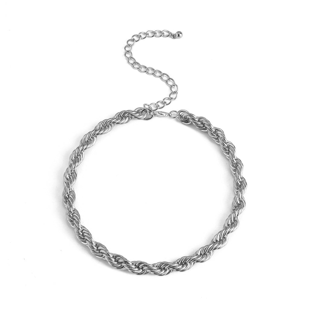 Silver twisted rope choker with extender chain, product view