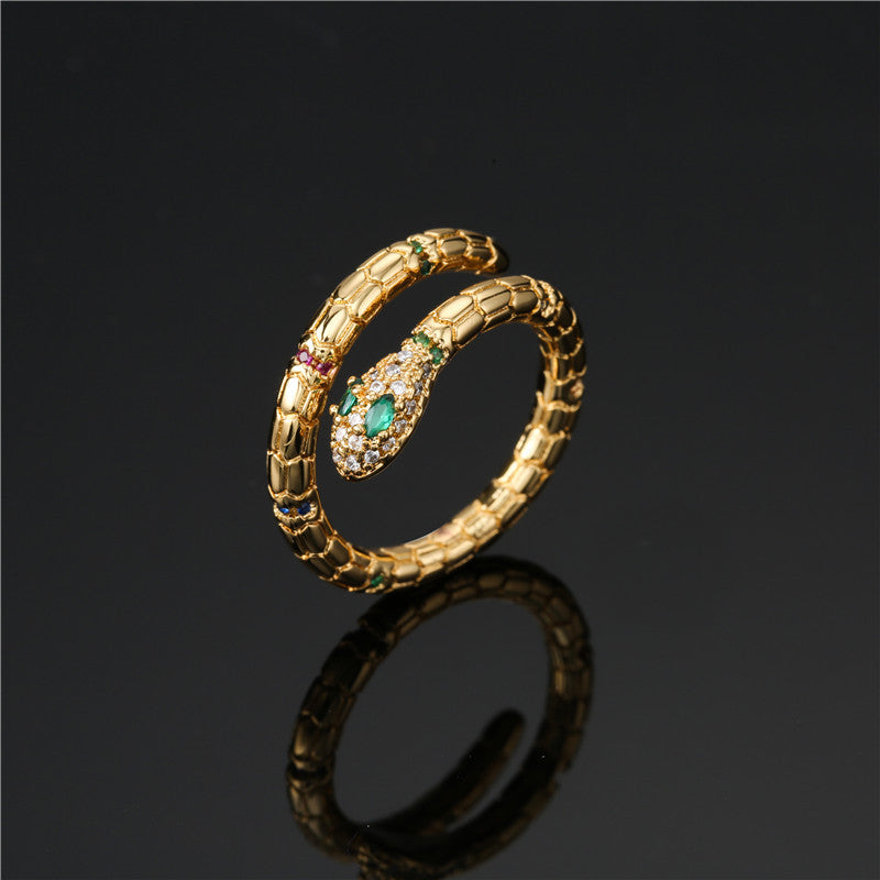 Gold serpent wrap ring coiled band detail