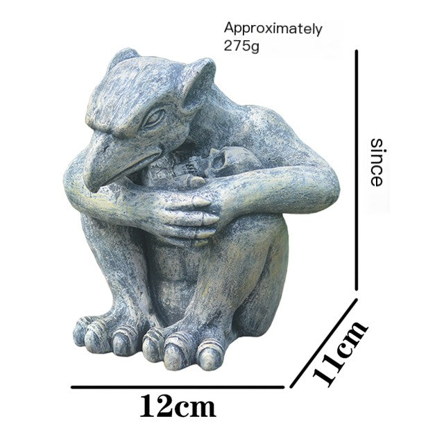 Side view of Vorreth cast resin gargoyle statue showing hand-finished stone texture