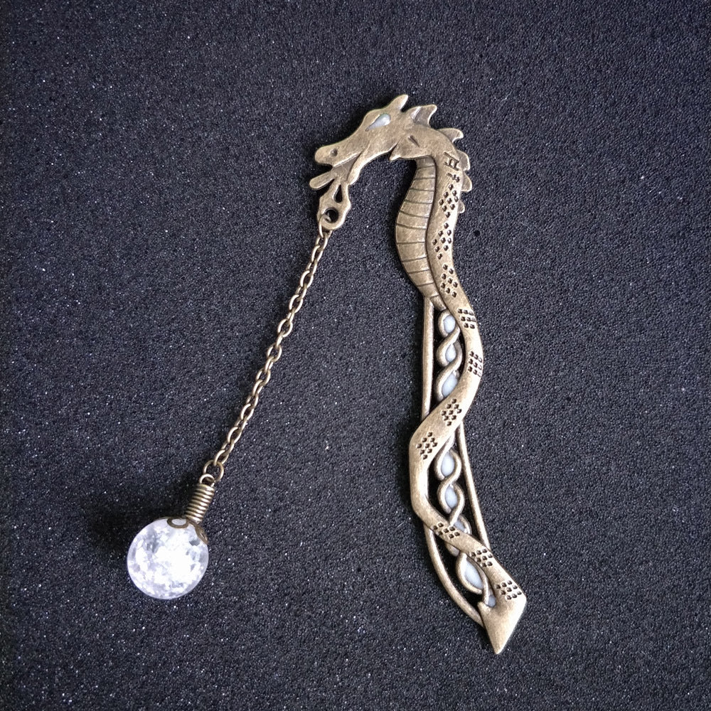 Dragon bookmark with chain and snowflake bead pendant
