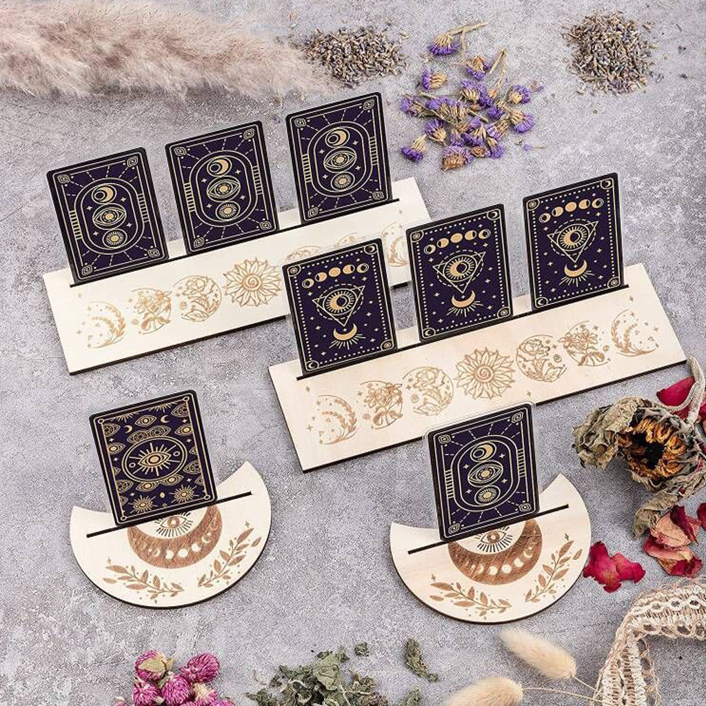 The Diviner's Stand — wooden moon tarot and oracle card holder