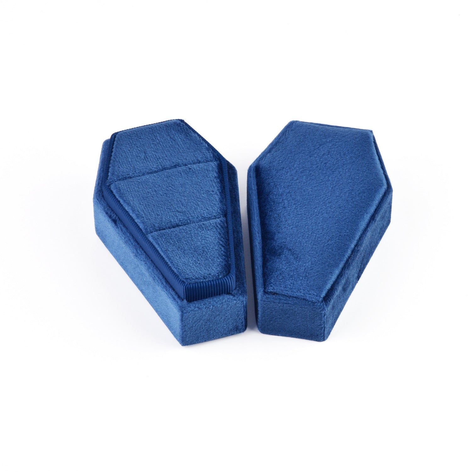 The Coffin Casket navy velvet coffin-shaped ring box