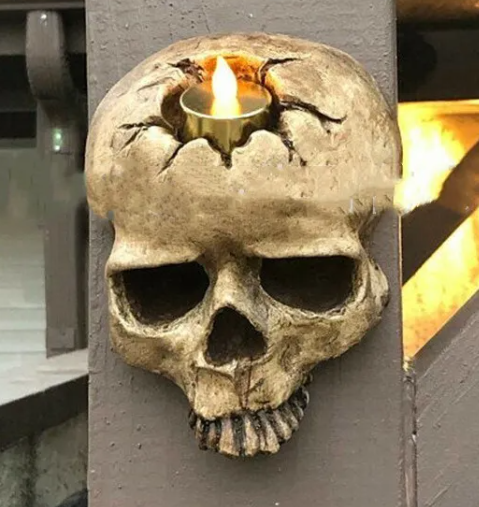 Close-up of the Gravelight skull candle holder bone texture