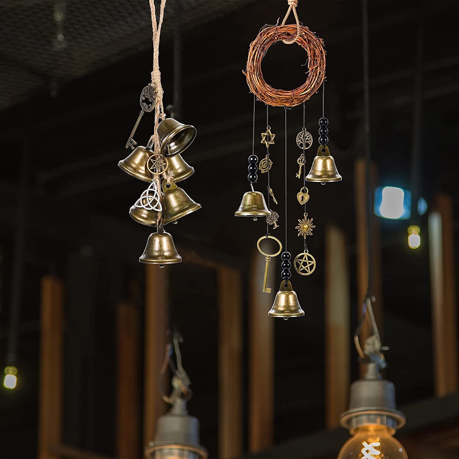 The Warding Chime witch's door bell with pentagram and triquetra charms