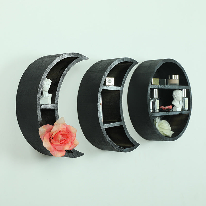 The Waning Veil crescent moon wood wall shelf