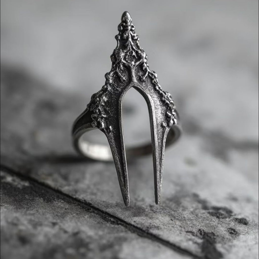 Side profile of the double-thorn ring showing the spike silhouette