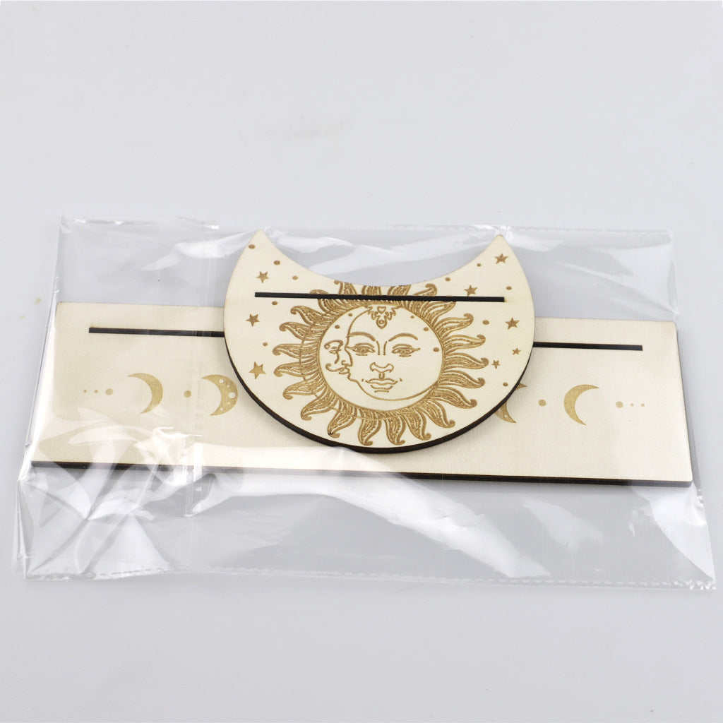 Wooden divination card stand detail shot
