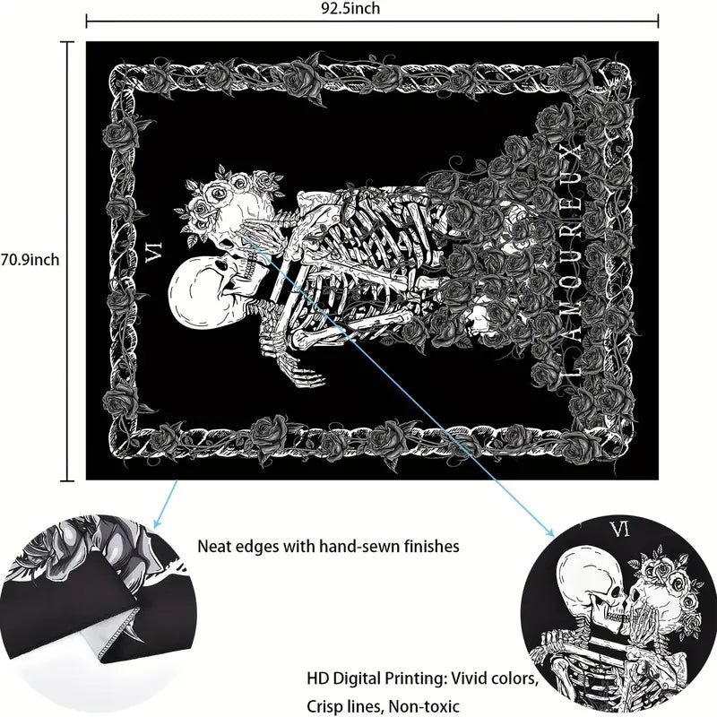 Mortwynn Skull Rose Tapestry — Gothic Peach Skin Wall Hanging