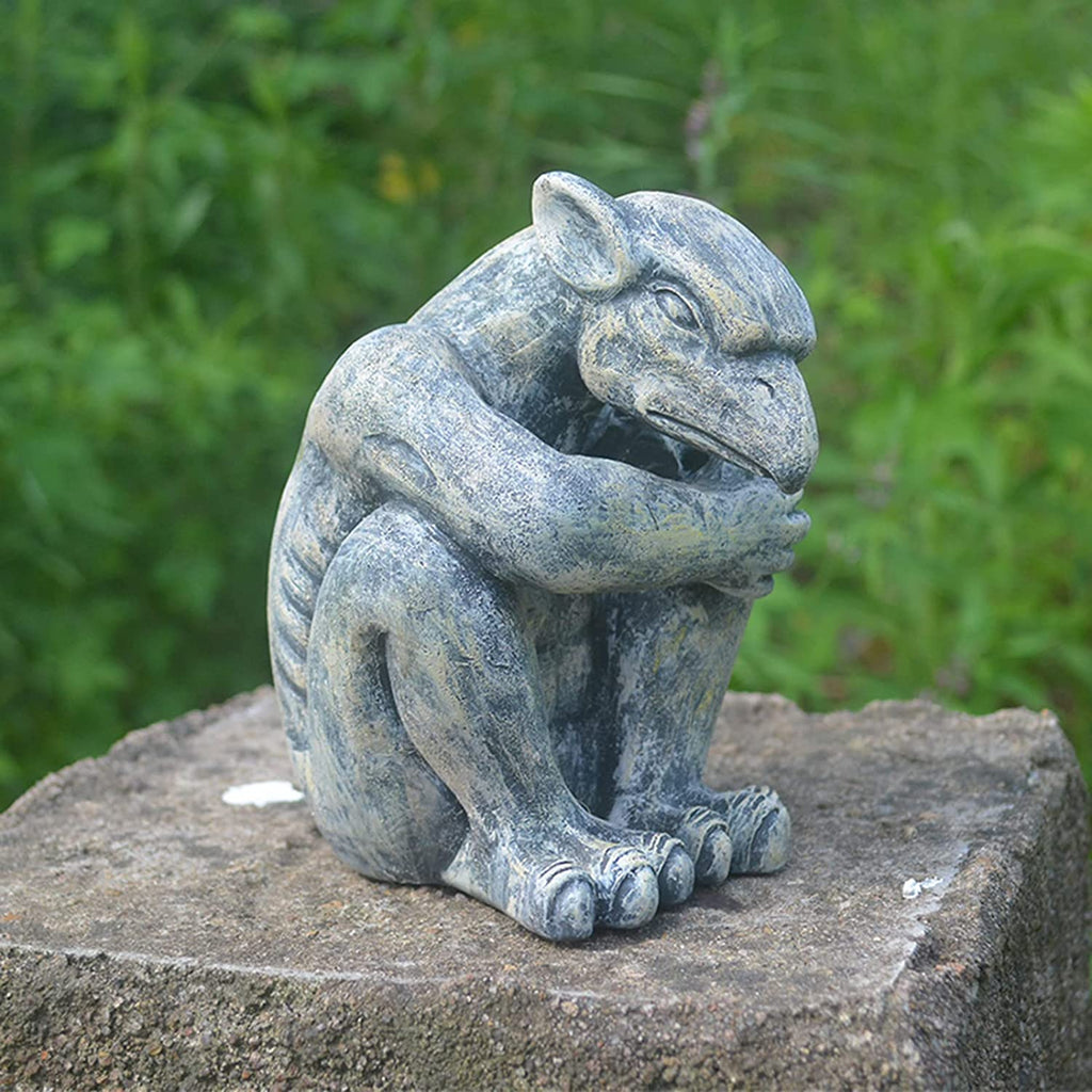 Vorreth gothic gargoyle statue in weathered grey stone finish, crouched guardian pose