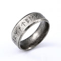 Antique silver Runeband Odin ring with Elder Futhark runes detail
