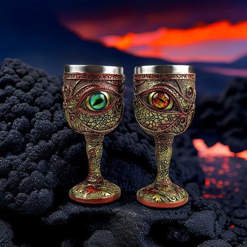 Medieval dragon eye wine goblet with a gemstone eye, gothic fantasy drinkware