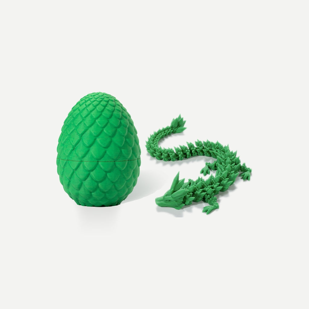 Green crystal resin dragon egg with matching articulated green gemstone dragon