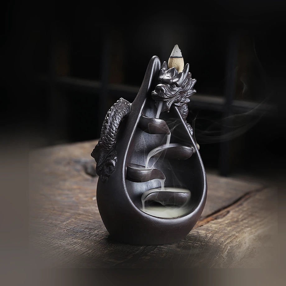 Vexmoor Incense Tower, black dragon backflow burner with cascading smoke